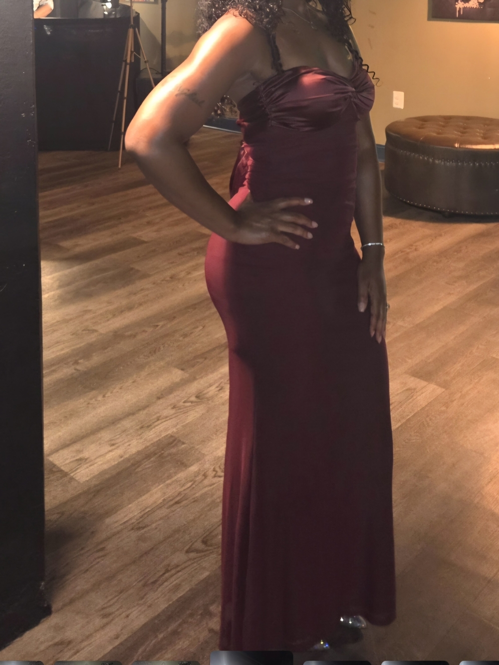 Windsor Strapless Burgundy Satin Gown